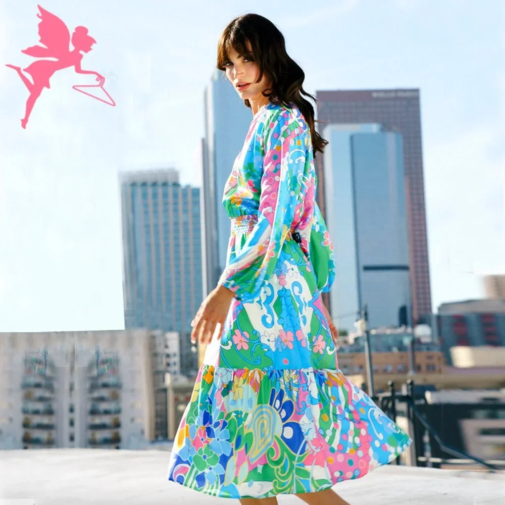 CIEBON Irena Floral Long Sleeve Satin Dress - Picture 2 of 11